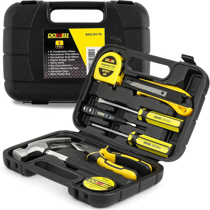 9pc Homeowner Tool Set with Plastic Toolbox Storage Case for Household Repairs