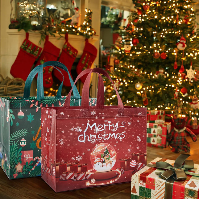 8-Pack Large Christmas Gift Bags Non-Woven Tote Bags Wrapping Party Favors 12.8"x9.8"x6.7"