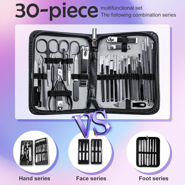 Men’s Grooming Kit – 30-in-1 Manicure & Pedicure Set with Travel Case
