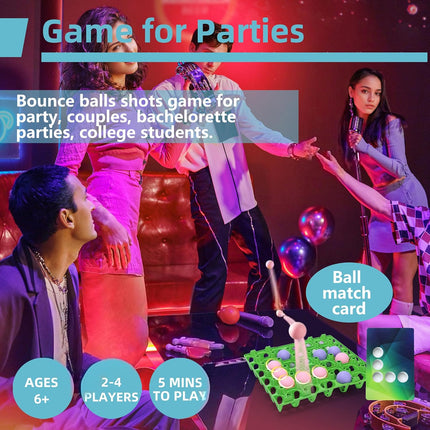 Bounce Ball 4 in a Row Party Game with 60 Balls, 9 Challenge Cards for 2–12 Players