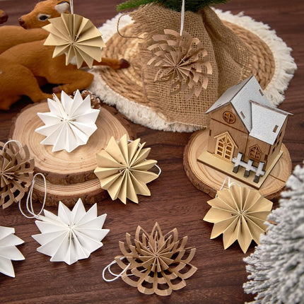 9pcs 3D Paper Christmas Hanging Decorations – Trees & Snowflakes for Home & Party