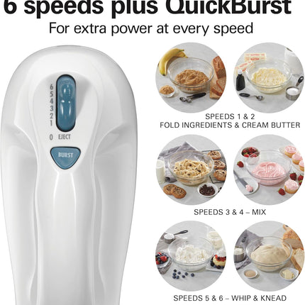 Hamilton Beach 6-Speed Electric Hand Mixer 250W with QuickBurst, Beaters and Storage Case