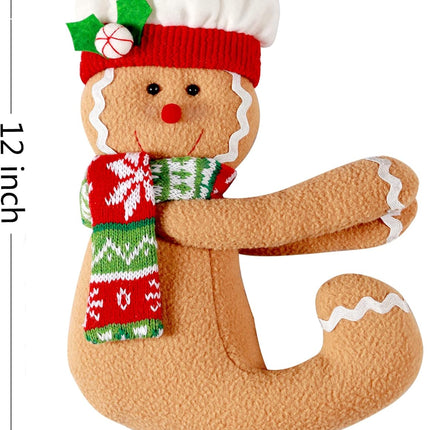 Christmas Gingerbread Man Plush Topper | Red, White & Green Holiday Decor