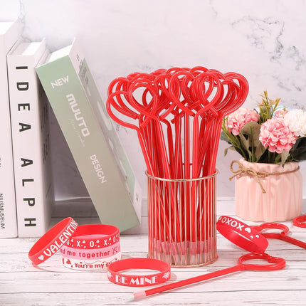 48 Pcs Valentine’s Day Pens & Silicone Bracelets Set: Party Favors & Gift Set