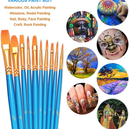 20Pcs Paint Brush Set Nylon Hair Round Tip Brushes for Acrylic Watercolor Art