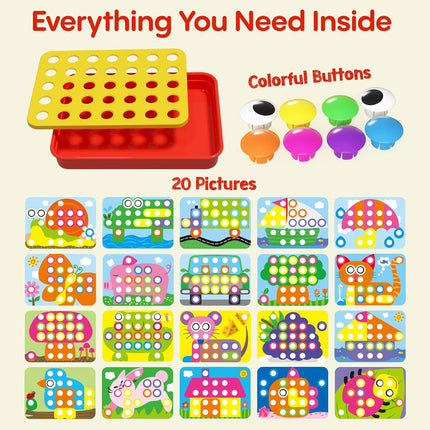 Button Art Color Matching Mosaic Pegboard Learning Toy for Kids Ages 3+