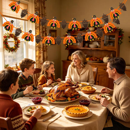 6-Piece Fall Thanksgiving & Halloween Felt Garland, Pumpkin Leaves Turkey Ghost Decor