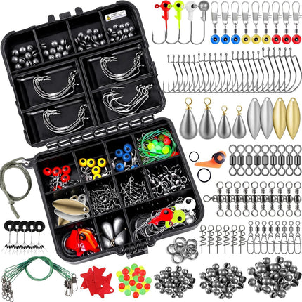 187/343Pc Fishing Tackle Box Kit with Hooks, Sinkers & Fishing Accessories