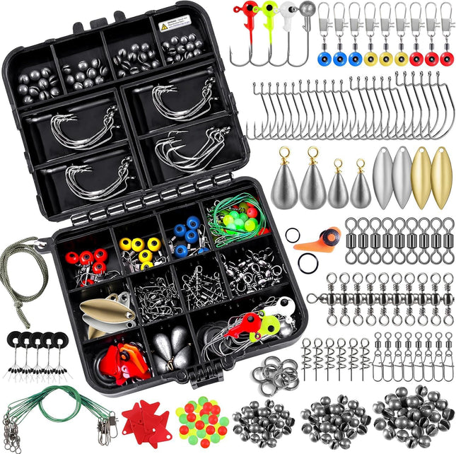 187/343Pc Fishing Tackle Box Kit with Hooks, Sinkers & Fishing Accessories