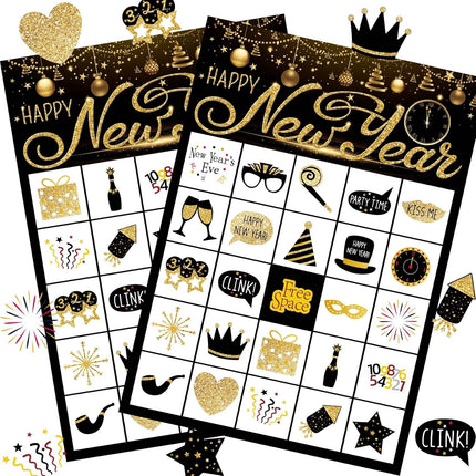 New Year Eve Bingo Game – 24 Player Kids Party Game Cards Set