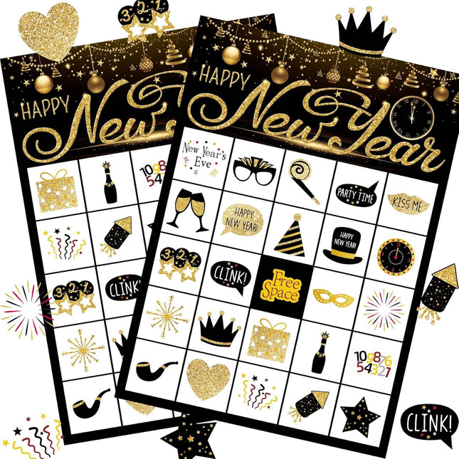 New Year Eve Bingo Game – 24 Player Kids Party Game Cards Set