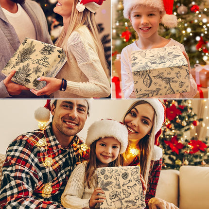 Brown Christmas Wrapping Paper 6 Sheets 27x37 Inch Rustic Vintage Design