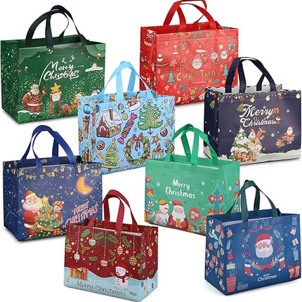Reusable Non-Woven Christmas Gift Bags with Handles for Holiday Wrapping and Shopping