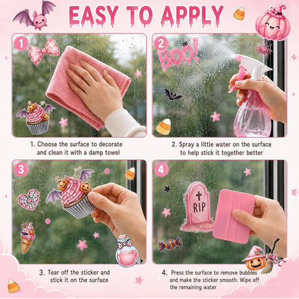 2-Sheet 3.3FT Pink Halloween Ghost Window Clings, Bat Cat Pumpkin Decals