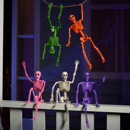 5-Piece 16in Posable Halloween Skeletons, Movable Hanging Graveyard & Yard Decor
