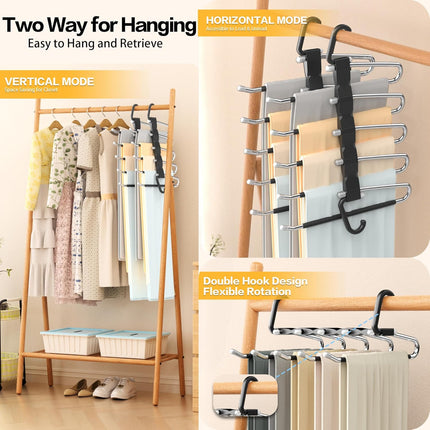 2 Pack Space Saving Pants Hangers Stainless Steel Anti Slip Closet Organizer