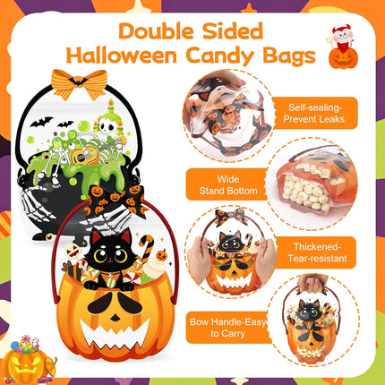 24PCS Halloween Candy Treat Bags, 4 Styles Witch Cauldron Gusseted Goodie Bags