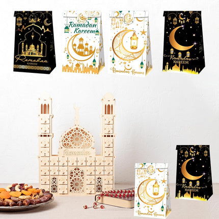 12-Pack Ramadan Gift Bags: Eid Mubarak & Ramadan Kareem Party Favor Bags with Stickers