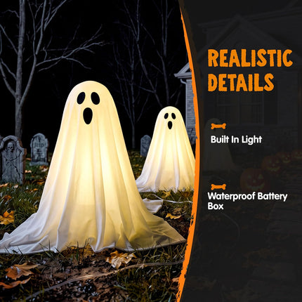 6-Pack 18in White Halloween Ghost Solar Lights, Yard Stakes for Lawn & Garden Decor