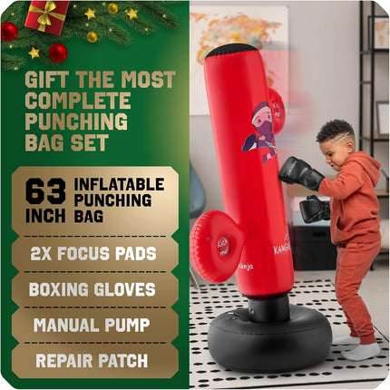 Kids Punching Bag Set – 5’3” Inflatable Bag with Gloves, Pads & Pump