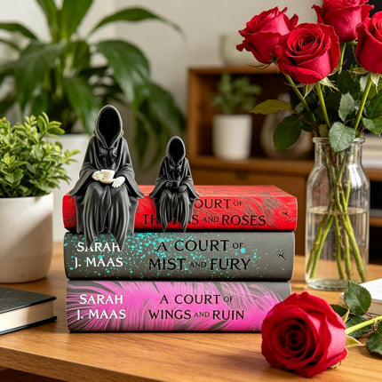 2-Piece Sitting Ghost Figurines with Teacup, Spooky Book Lover Halloween Decor