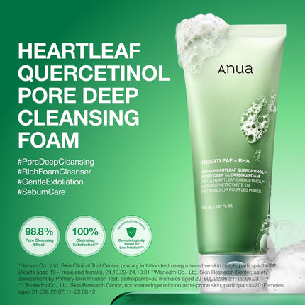 Heartleaf Quercetinol Pore Cleansing Foam, BHA Gentle Foaming Face Wash, 5.07oz