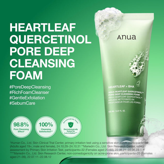 Heartleaf Quercetinol Pore Cleansing Foam, BHA Gentle Foaming Face Wash, 5.07oz