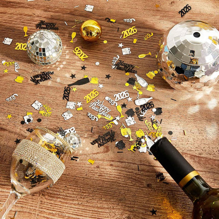3000-Piece New Years Eve Confetti – Black, Gold & Silver Metallic Stars