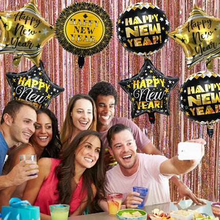 12 PCS Happy New Year 2026 Balloons 18" Black & Gold Foil Party Decorations