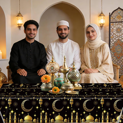 4-Pack Ramadan Mubarak Tablecloths – Disposable Plastic for Eid Party, 54 x 108