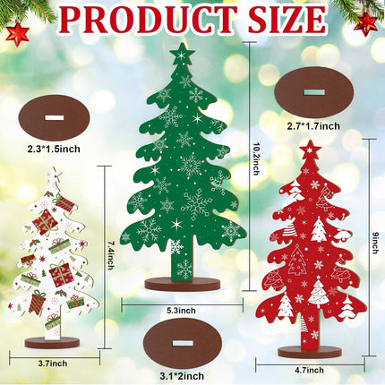 Wooden Christmas Tree Tabletop Signs – 3-Pc Double-Sided Holiday Decor Set