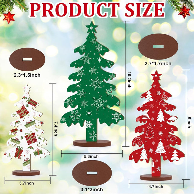 Wooden Christmas Tree Tabletop Signs – 3-Pc Double-Sided Holiday Decor Set