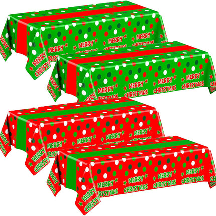 4 Pack Red & Green Polka Dot Christmas Tablecloths – 108×54″ Disposable
