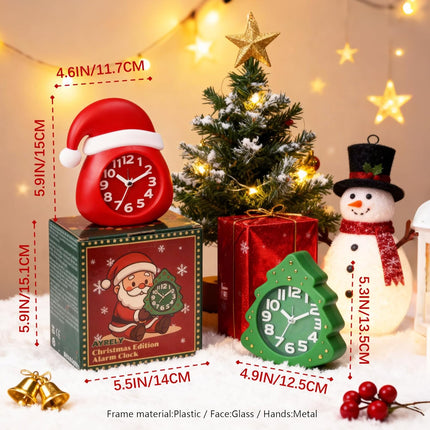Christmas Alarm Clock Gift Set – 2 Silent Analog Clocks with Festive Gift Box