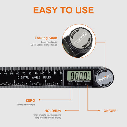 Digital Angle Finder Protractor 7 Inch 200mm Adjustable Angle Ruler Measuring Tool