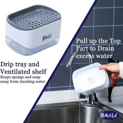 2-in-1 Dish Soap Dispenser with Sponge Holder – Kitchen Sink Organizer