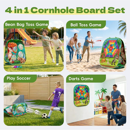 4 in 1 Dinosaur Bean Bag Toss Game Cornhole Dart Board Kids Outdoor Toy