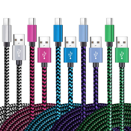 5-Pack USB Type-C Cables – 6ft Fast Charge, Braided, Samsung Compatible