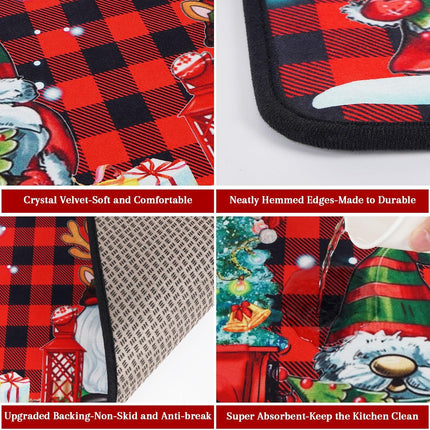 2-Pc Christmas Kitchen Mats Set, Buffalo Plaid & Gnome Truck, 17"x30" + 17"x47"