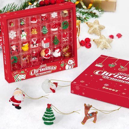 Mini Christmas Ornaments Set of 24 – Cute Resin Christmas Tree Figures by Sooez