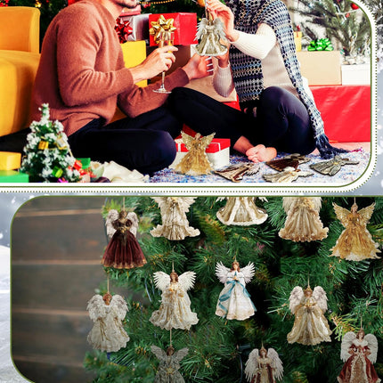 12-Piece Angel Christmas Ornament Set – Wooden Retro Angels for Tree Decoration