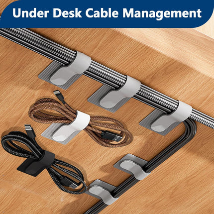 50 PCS Hook and Loop Cable Ties with Adhesive Clips – Desk Cable Organizer