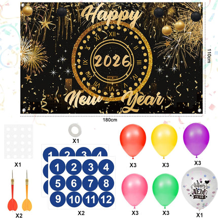 Happy New Year 2026 Party Game – Balloon Dart with Decorations & Props