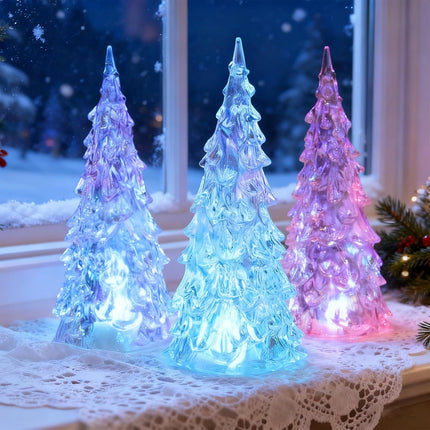 3 Pack Acrylic Christmas Tree Lamps – 7-Color Mini Light Up Table Decor