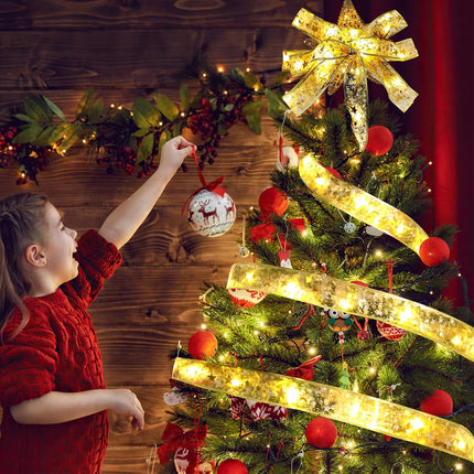 Christmas Tree Fairy Ribbon Lights – 32ft 100 LED Gold Indoor Decoration