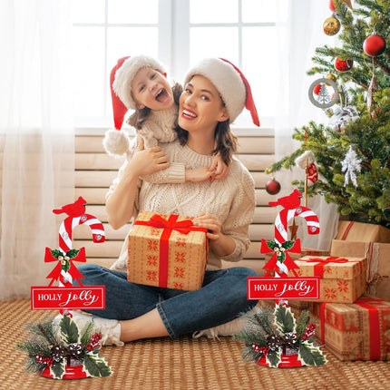 2-Pack Christmas Table Decor – Candy Cane, Cardinal & Pinecone