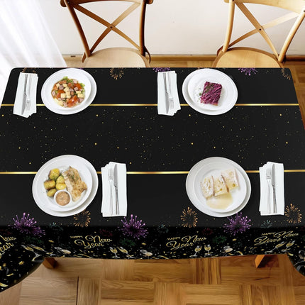 2-Piece 2026 NYE Tablecloths – Black & Gold Disposable Table Covers