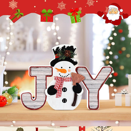 Wooden Snowman JOY Block Christmas Tabletop Decor for Home, Mantel & Winter Display