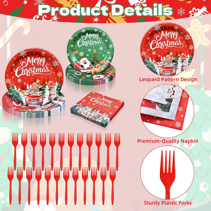 100 Pcs Christmas Tableware Set – Disposable Merry Christmas Dinnerware with Paper Plates & Utensils