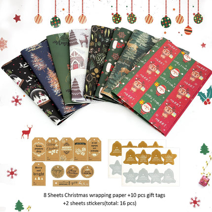 Christmas Gift Wrap Set Navy Blue Green Kraft Paper 20x28 Inch Holiday Wrap